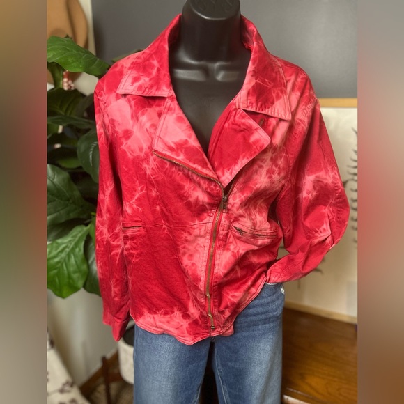 UNIQ Red and Pink Tie Dye Moto Jacket Small Medium - Picture 1 of 7